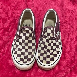 Vans Kids Checkered Slip-On Shoes - maroon and White